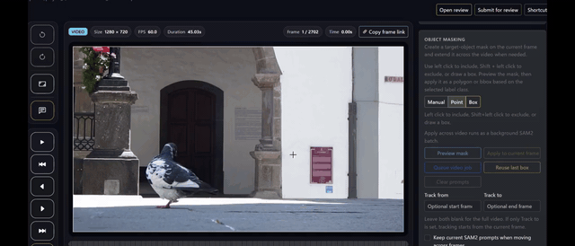 動画全体に対してポリゴンの自動トラッキングを進めている FramePin の GIF デモ